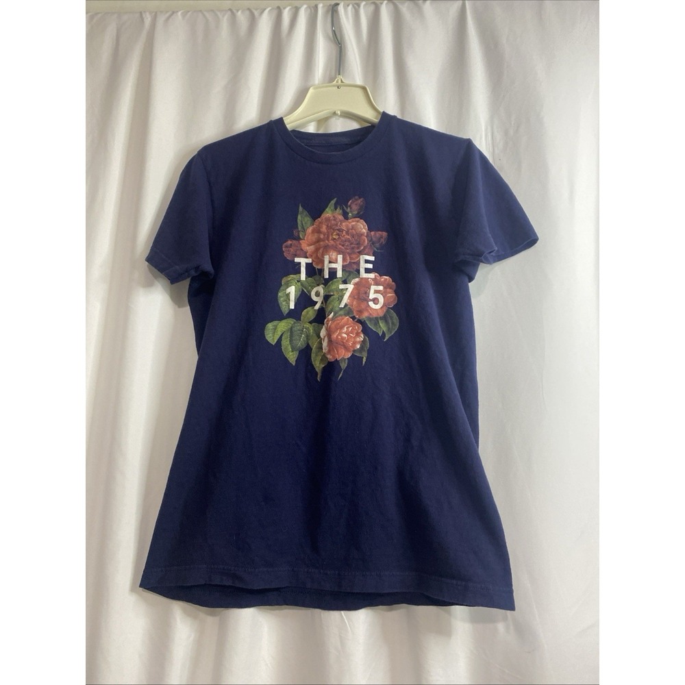 The 1975 Floral Rose Graphic T-Shirt Mens Medium Navy Blue Excellent Concert Tee